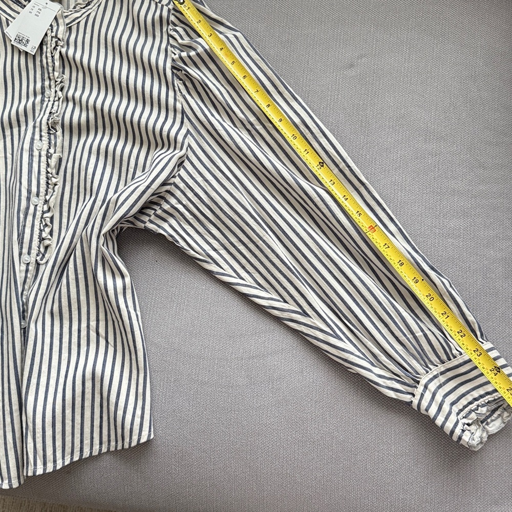 H&M Ruffled Trimmed Twill Blouse Navy and White Striped Shirt Size XXL - Picture 8 of 9
